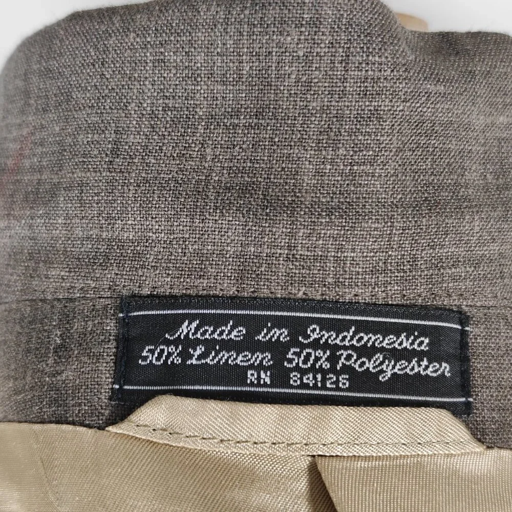 Coconut Grove Men's Sport Coat Blazer Three Button‎ Brown Linen Polyester 48R